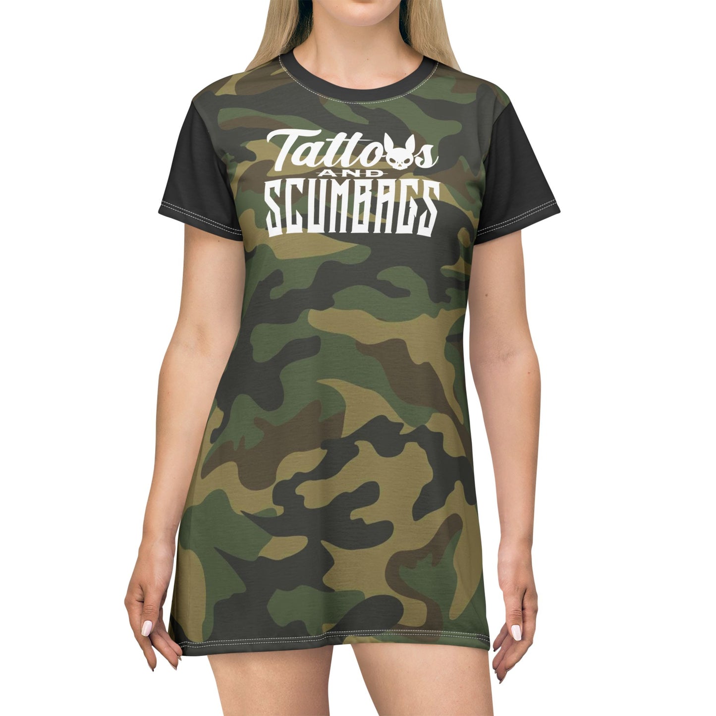 Camo 'Tattoos and Scumbags' T-Shirt Dress