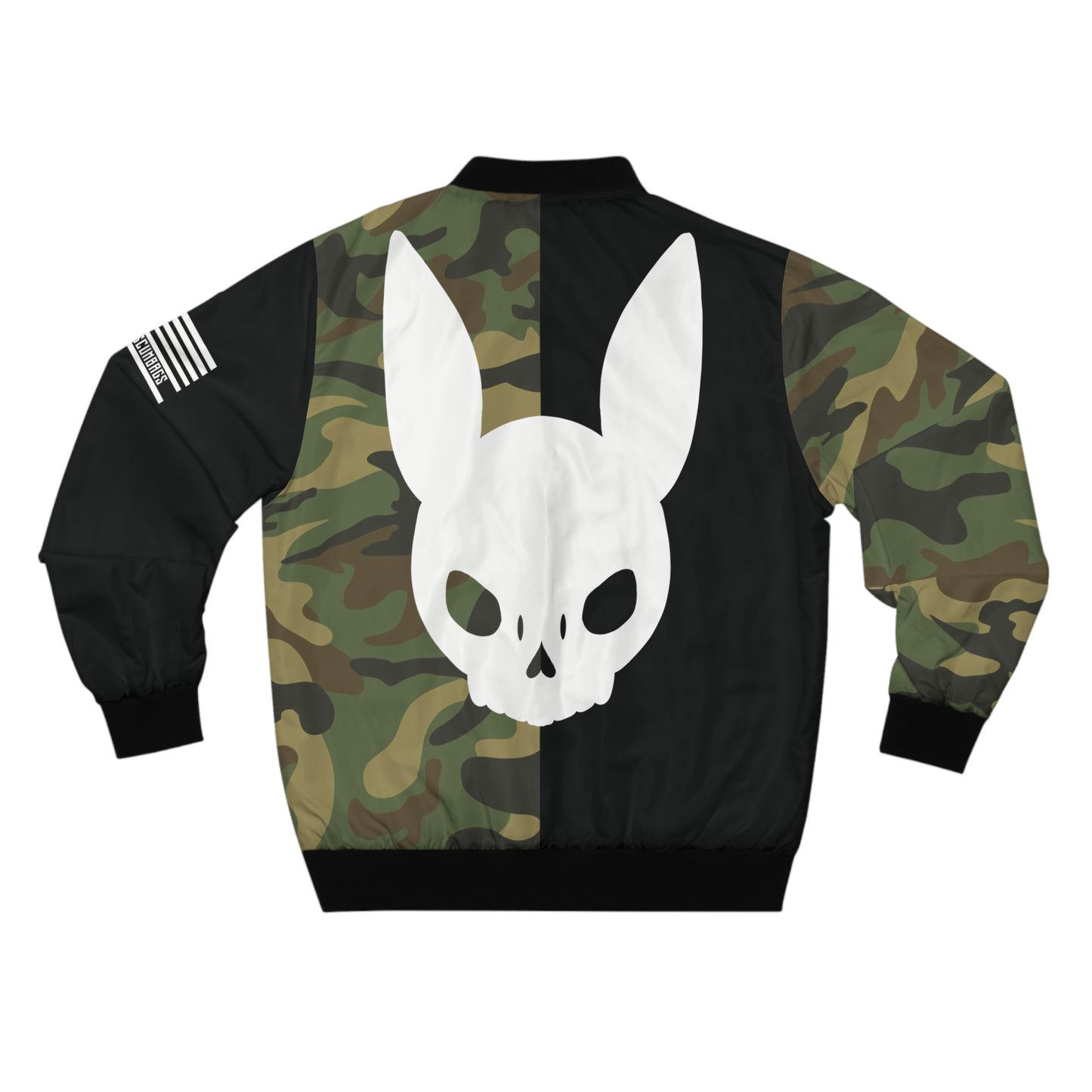 Camo Skull Bunny Bomber Jacket — Military Camo Streetwear with Rabbit Skull Graphic