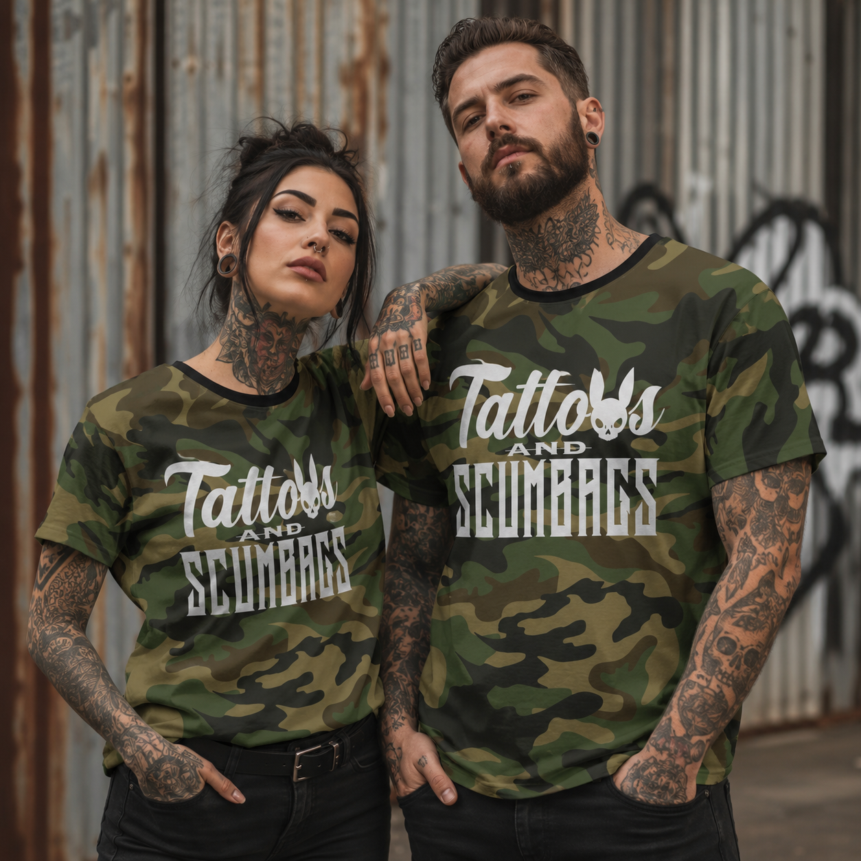 Camo "Tattoos and Scumbags"  Tee
